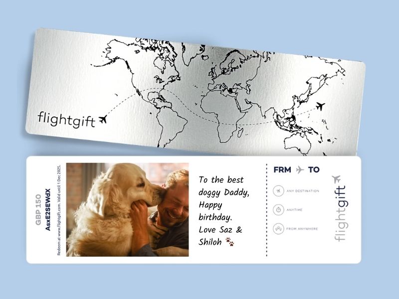 personalise your airline gift card with a photo of a dog